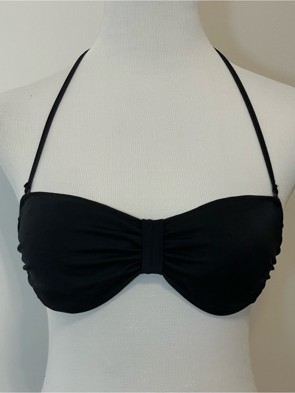 PINK Victoria's Secret Black Ruched Bandeau Halter Bikini Swim Top Size XS